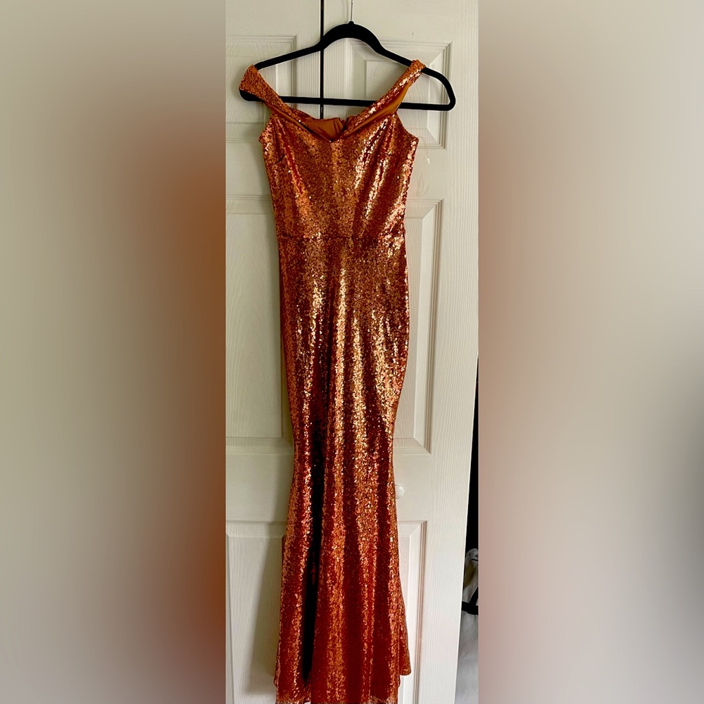 Rose gold off shoulder gown